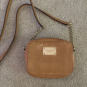 Michael Kors Tan Crossbody Bag with Gold Hardware and Smooth Leather